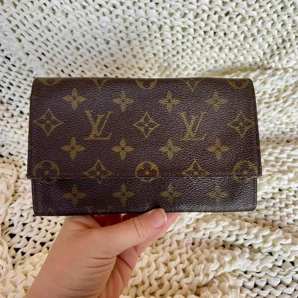 Louis Vuitton Monogram Long Wallet Clutch Small Bag Bifold Brown Coated Canvas